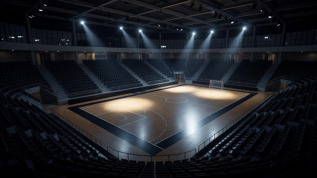 Salle de handball éclairée en soirée