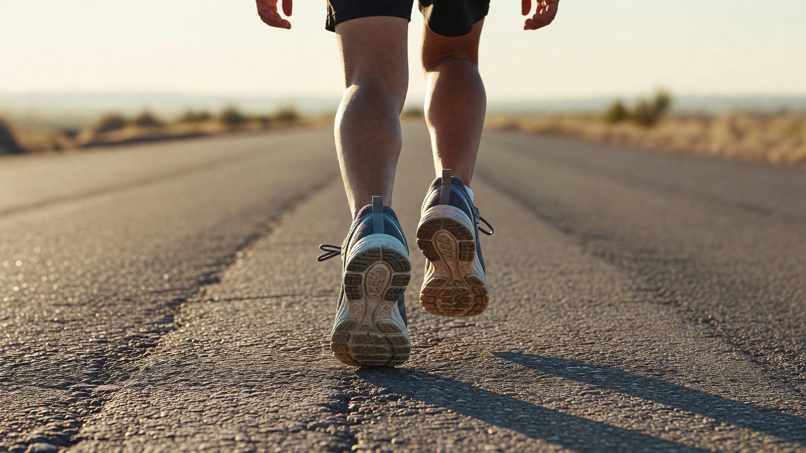 Gros plan sur les chaussures d'un coureur en pleine course au petit matin, illustration de l'Euro Marathon de Metz