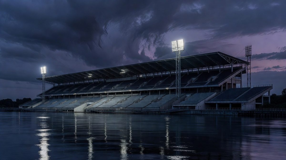Stade de football au crépuscule