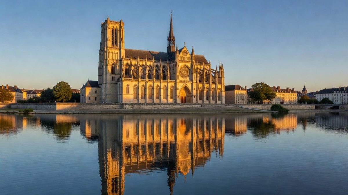 La cathédrale Saint-Étienne de Metz au-dessus de la Moselle